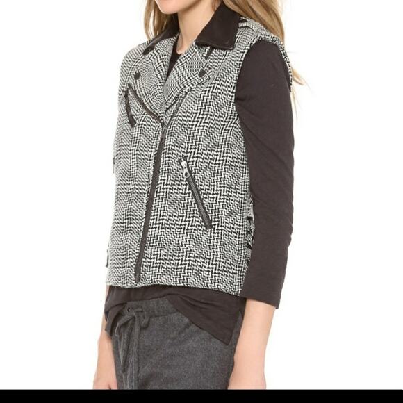 Rag & Bone Bowery Houndstooth wool convertible motorcycle jacket size 4 - Picture 2 of 9